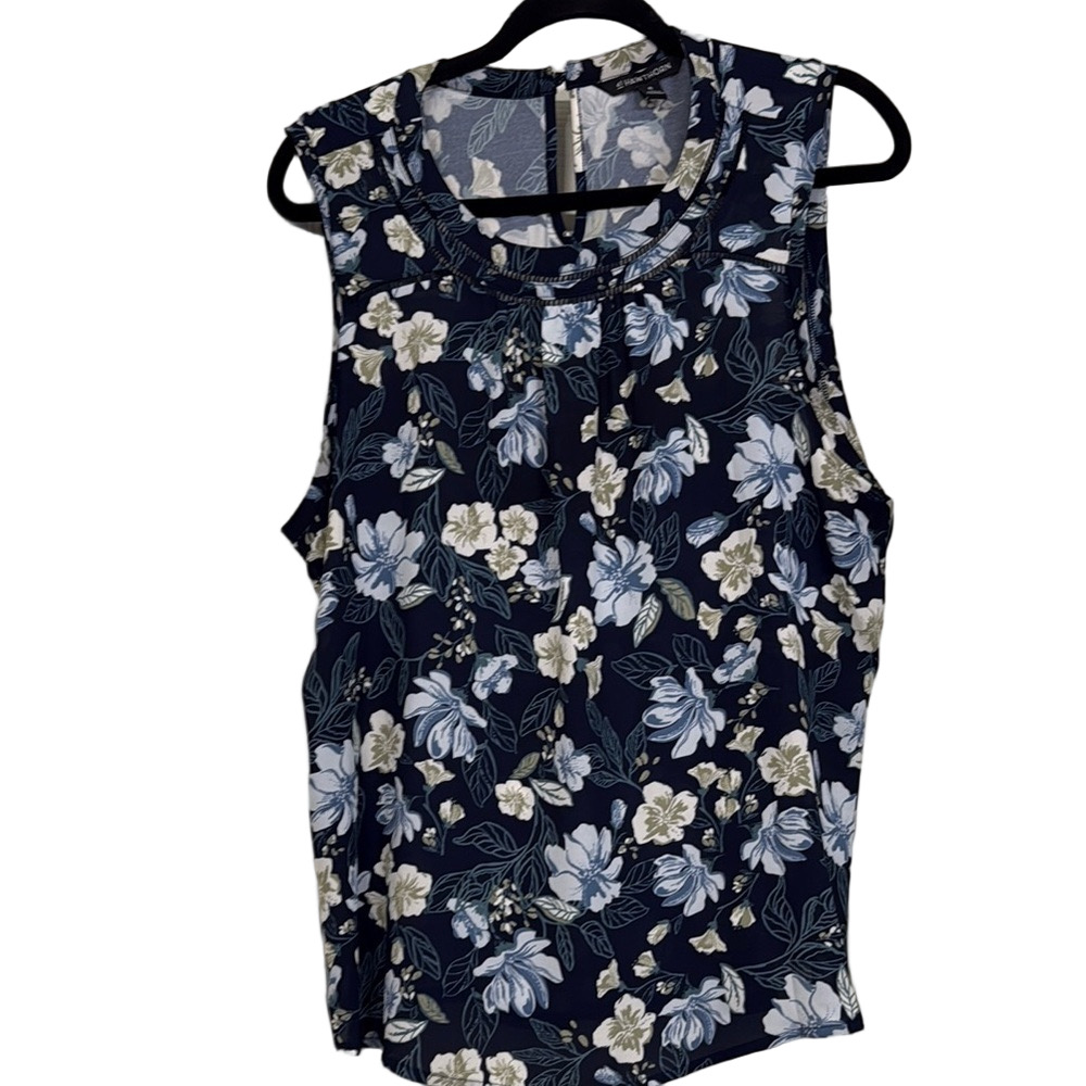 Floral Sleeveless Top - Blue and White